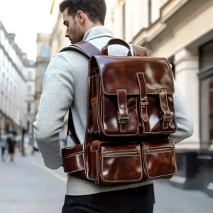 Classic Nice Smooth Vintage Leather Brown Men's Genuine Leather Backpack