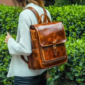 Brown Vintage Genuine Leather Backpack for Men High End Cow Leather Backpack