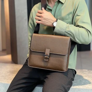 Durable Coffee Color Leather Shoulder Bag Multi-functional Genuine Leather Messenger Bag Cross Body Bag for Men