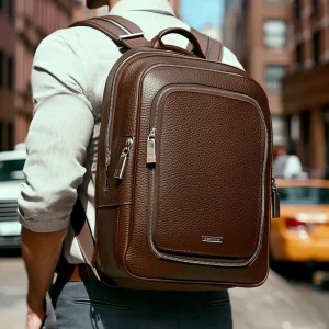 Classic Elegant Brown Men's Genuine Leather Backpack Business Backpack