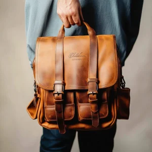 Brown Men's Genuine Leather Backpack Vintage Leather Backpack for Men