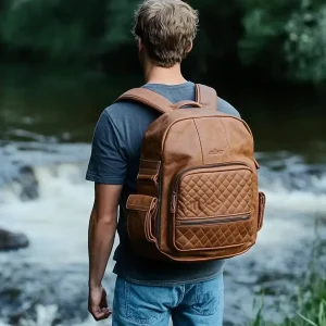Multi-functional Men's Backpack New Design Dark Brown Leather Travel Bag Large Size Genuine Leather Backpack for Men