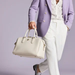 White Pebbled Real Leather Bag Premium Men's Casual Handbag Portable Work Bag with Durable Handle