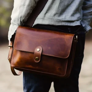 Men's Brown Real Leather Bag Genuine Leather Messenger Bag for Men
