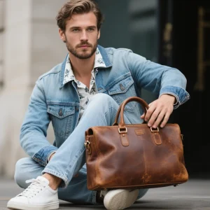 Vintage Style Brown Leather Handbag Premium Quality Business Work Bag Men's Genuine Leather Bag with