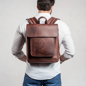 Handmade Men's Leather Backpack Genuine Leather Backpack Multi-function Travel Backpack With Large Capacity