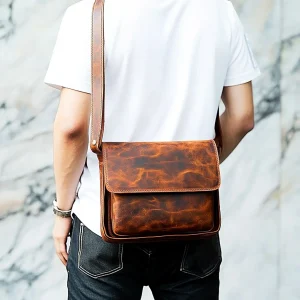 Men's Cross Body Bag Vintage Style Genuine Leather Shoulder Bag Versatile Messenger Bag