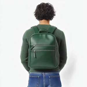 Deep Green Leather Backpack Men's Laptop Bag Durable Real Leather Backpack With Zipper Pocket