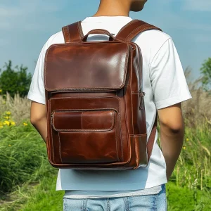High Quality Dark Brown Real Leather Backpack Men's Backpack Large Size Genuine Leather Laptop Backpack for Travel