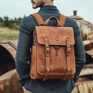 Vintage Crazy Horse Leather Backpack Large Capacity Men's Travel Backpack Genuine Leather Backpack for Camping