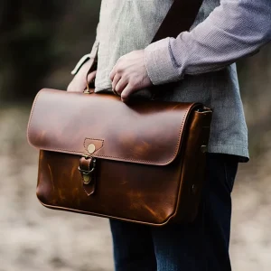High Quality Brown Genuine Leather Men's Shoulder Bag Messenger Bag for Business