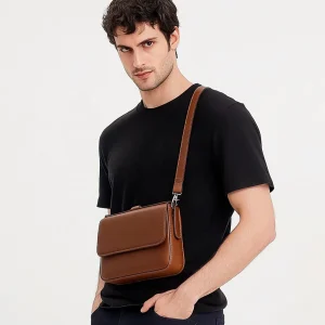 Hot Selling Multi-functional Men's Shoulder Bag Durable Genuine Leather Cross Body Bag Brown Sling Bag