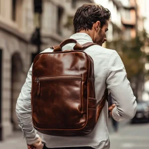 Men's Backpack Dark Brown Real Leather Backpack Vintage Style Leather Bags for Business