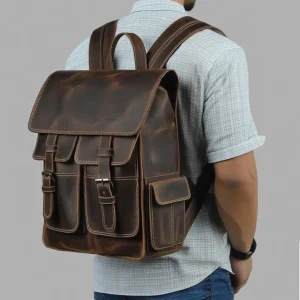 Vintage Top Grain Leather Backpack Portable Laptop Backpack Genuine Leather Men's Backpack With Multiple Pockets