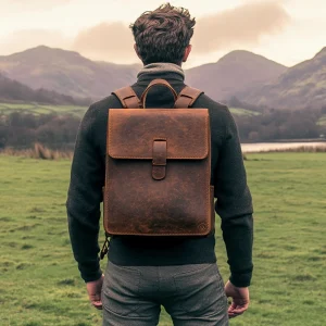 High Quality Office Men's Retro Bag Dark Brown Genuine Leather Backpack