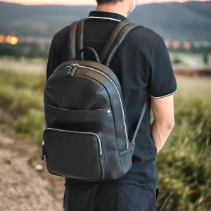 Black PU Leather Bag Men's Backpack Durable Laptop Bags With