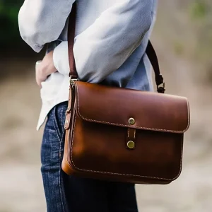 High Quality Dark Brown Genuine Leather Men's Messenger Bag for Business