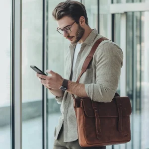 High Quality Brown Men's Messenger Bag for Business Durable Laptop Sleeve