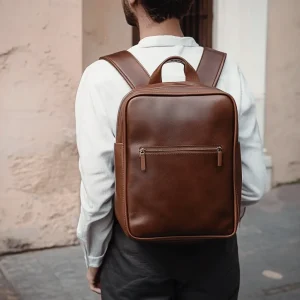 Modern Style Business Real Leather Backpack Versatile 15'' Laptop Backpack Brown Genuine Leather Backpack for Men