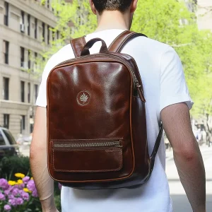 Glossy Finish Brown Real Leather Backpack Men's Travel Bag Large Capacity Ful Grain Leather Laptop Backpack