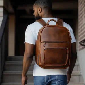 Vintage Style Full Grain Oil Leather Bag Large Size Laptop Organized Backpack Durable Genuine Leather Backpack