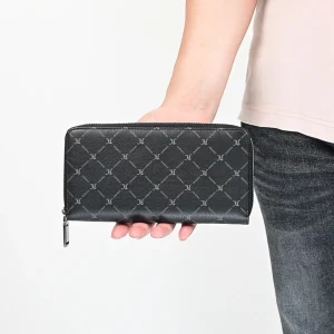 High End Black Real Leather Wallet Durable Clutch Bag Wholesale Printed Money Bag With Top Handle