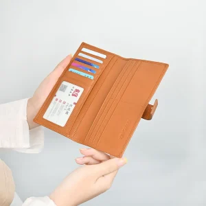 High Quality Long Purse Genuine Leather Card Case Unique Design Wallet With Transparent ID Window