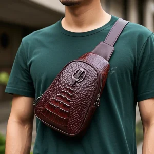 High Quality Croc Leather Wholesale  Portable Men Black Cowhide Waist Bag Fashionable Fanny Pack