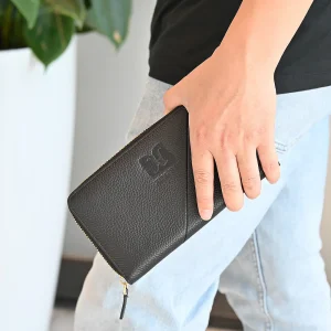 High End Leather Wallet Men's Fashion Purse Vegan Leather Zipper Pocket Wallet