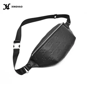 High Quality ized Black Vegan Leather Bag Emboss  Leather Fanny Pack Men's Leather Waist Bag