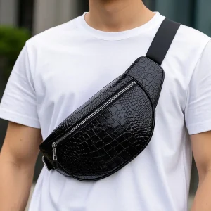 High Quality Croc Leather ized Waist Bag Colorful Leather Polyester Lining Waterproof Business Fanny Pack