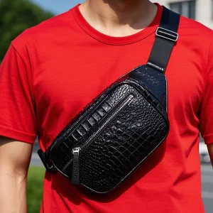 High Quality Croc Leather Designer Bum Bag Real Leather Fanny Pack Men Belt Leather Waist Chest Bag