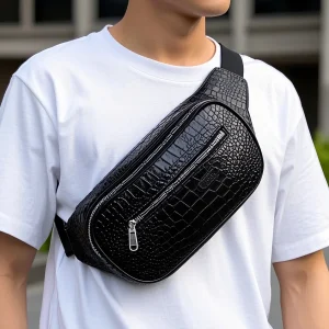 High Quality Croc Leather Outdoor Womens Sports Leather Fanny Pack High Quality Genuine Leather Waist Bag
