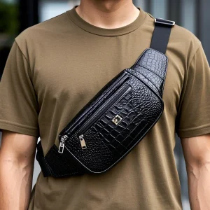 High Quality Croc Leather Waist Travel Shoulder Bag British Style Chest Bag for Men