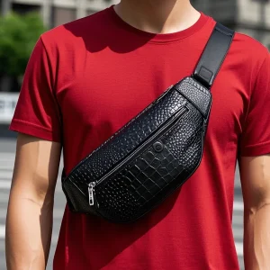 High Quality Croc Leather Waist Bag Mens Genuine Leather Leg Pouch Drop Leg Bag Motorcycle Waist Pack