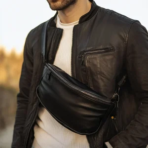 Hot Sale Men's Real Leather Chest Bag High Quality Fanny Pack Bag  Leather Waist Bag with Embossed
