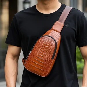 High Quality Croc Leather Bum Bag Real Leather Fanny Pack Men Belt Leather Waist Chest Bag for Outdoors Traveling