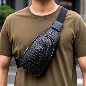 High Quality Croc Leather Fanny Pack Waist Bag Multifunction Genuine Leather Hip Bum Bag With Zipped Pocket