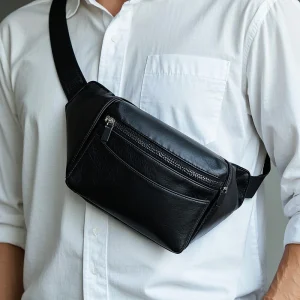 Hot Sale Real Leather Chest Bag Multi-functional Men's Waist Bag  Durable Fanny Pack with Front Slip Pocket