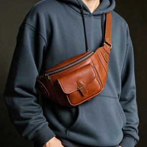 Premium Brown Leather Fanny Pack High End Produced Real Leather Chest Bag  Waist Bag with Unique Design