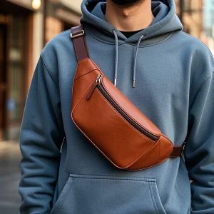 Hot Selling Brown Leather Chest Bag  Real Leather Sling Bag Durable Leather Funny Pack for Daily Use