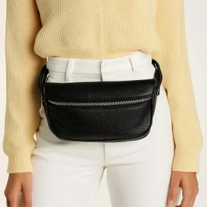 High Quality Black Pebble Vegan Leather Waist Bag  Leather Chest Bag Durable Bum Bag for Men